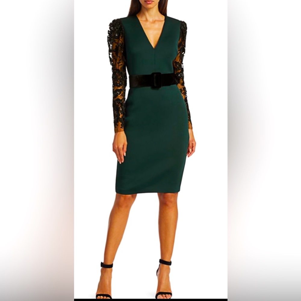 BADGLEY MISCHKA DRESS W/LACE & BEADED SLEEVES. BELT is incl. NEVER WORN, NWOT!!